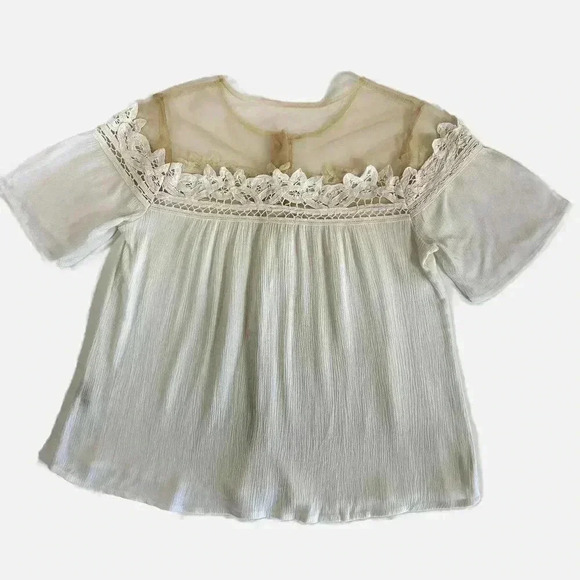 Buckle Gimmicks By BKE White Crochet Beige Sheer Panel Button Down Size Small - Picture 1 of 10
